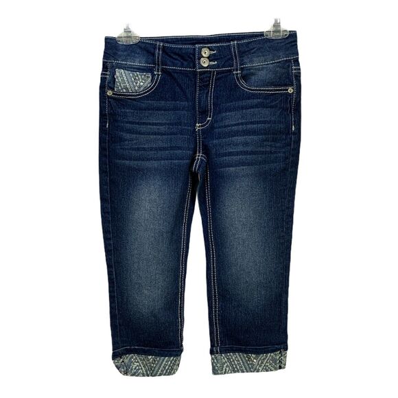 Faded Glory Girls Capri Jeans Size 10 Embroidered Cuffed Low Rise W26 x L15 - Picture 1 of 8